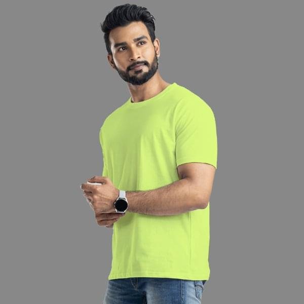 Mens Lime Green Solid T-Shirt